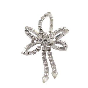 Phyllis Vintage Sterling Silver 2.25 x 1.25 Rhinestone Flower Pendant Pin